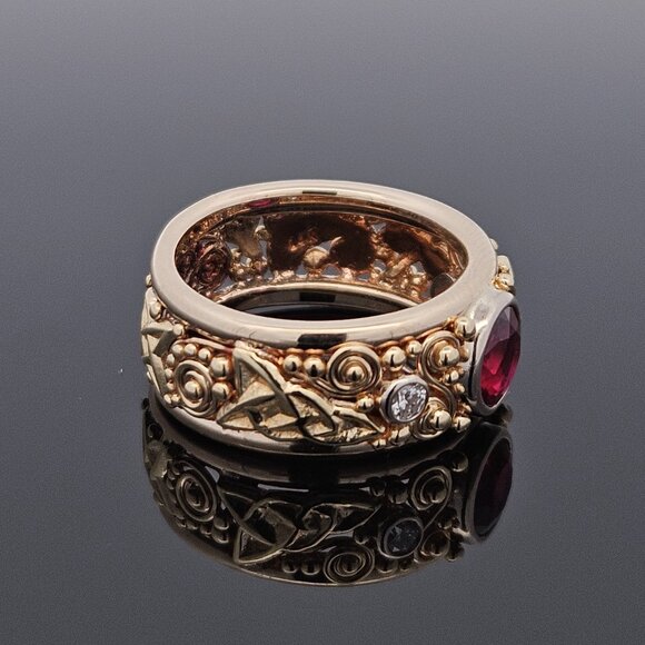 14KT Yellow Gold Diamond & Natural Ruby Walkers Celtic Jewelry Band Ring 5.5 - Picture 14 of 16